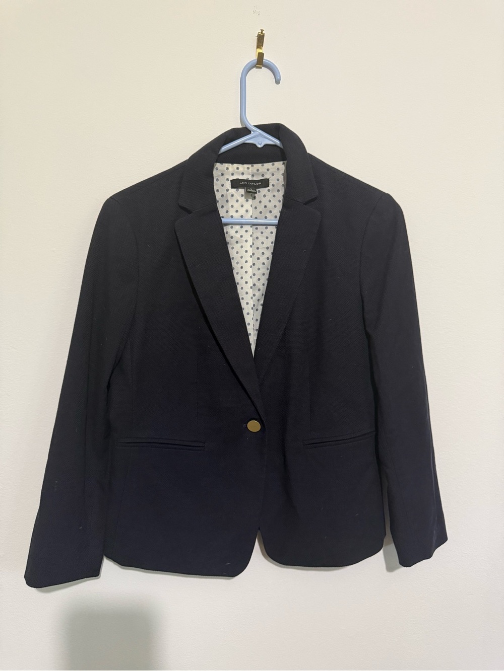 Ann Taylor Black Single-Button Blazer with Polka Dot Lining